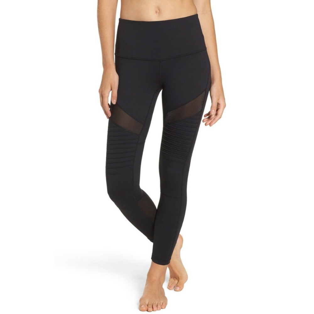 Zella High Waisted Black Autumn Moto Leggings Sheer Mesh Ankle Sz Small